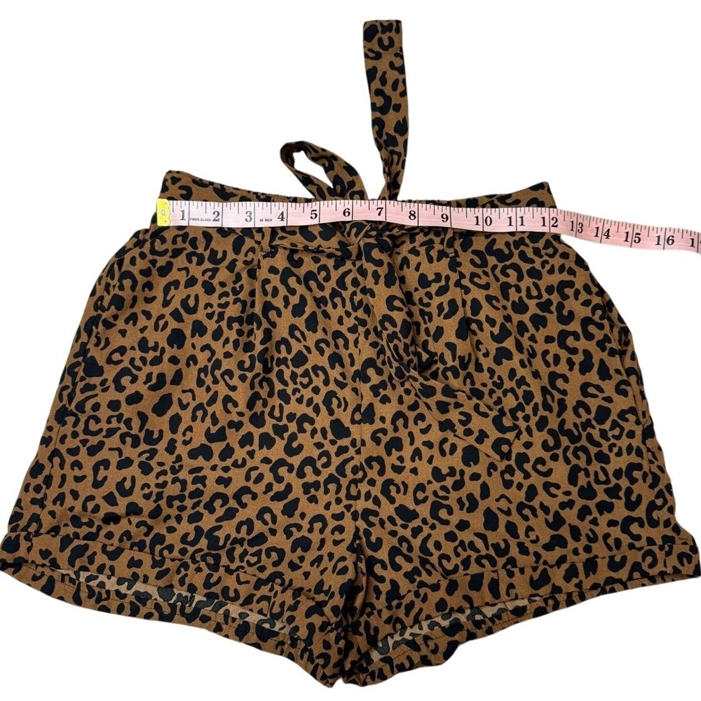 Sienna Sky Womens Leopard Print High Waisted Tie Front Shorts Brown Black Small - Picture 6 of 8